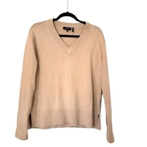 Theory Stitch Detail Wool Cashmere V Neck Sweater Camel Tan Womens Small